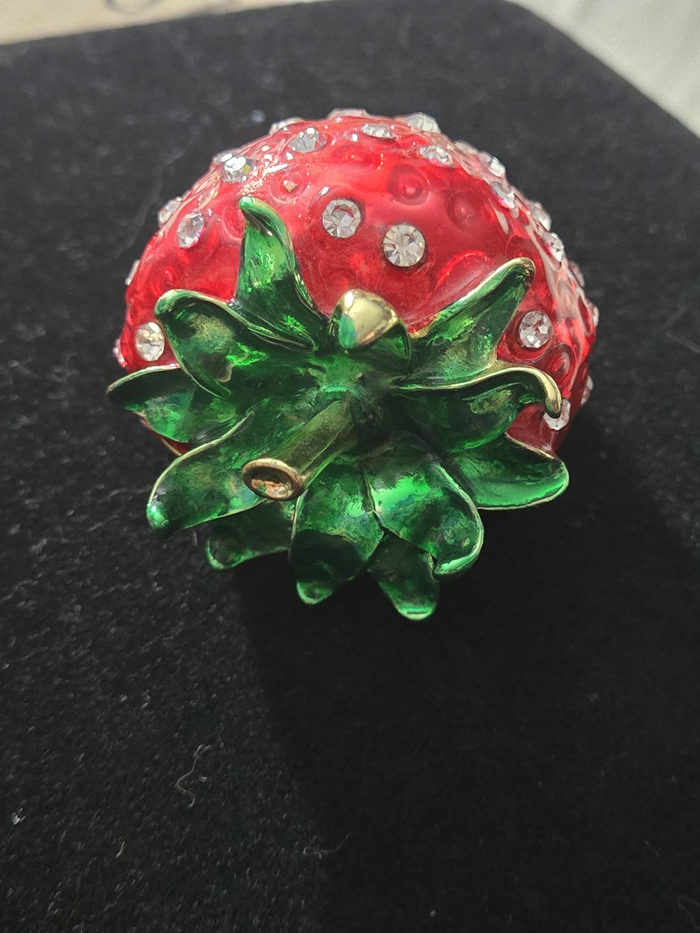Red Crystal Strawberry Trinket Box Jewelry Holder - Picture 4 of 8
